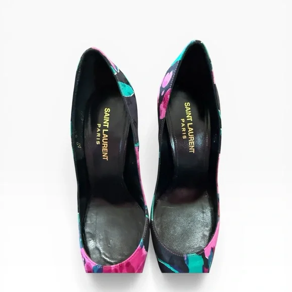 Saint Laurent Zoe Floral Print Fabric Pointed Toe Pumps EU 36.5 US 6.5 - Picture 8 of 14